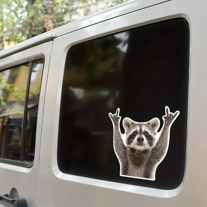 Fun Raccoon Decal Durable Car Window Stickers Motorcycle Suv Truck Rear Windshield Weather-Resistant Cartoon Animal Decoration