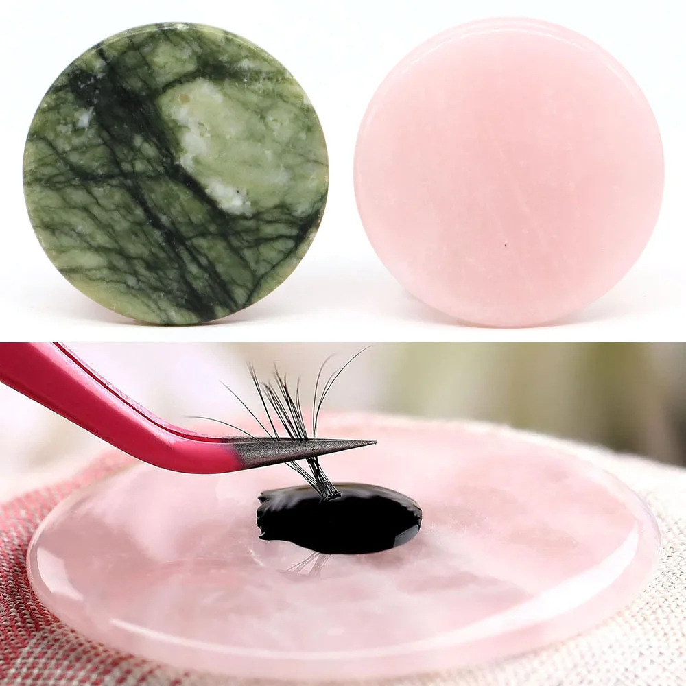 Eyelash Glue Adhesive Pallet Grafting Gasket Round Pallet Jade Rose Quartz Stone Eyelash Extension Glue Pallet Holder Pad Tools