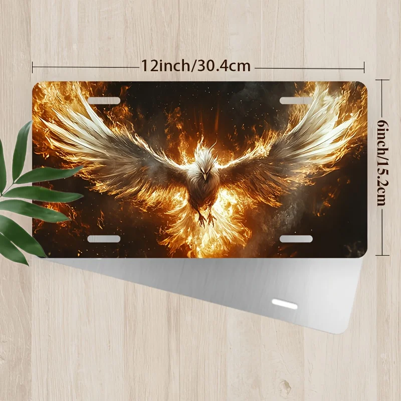 Flaming Phoenix Rising License Plate Aluminum Decorative Cover for Cars Trucks SUVs