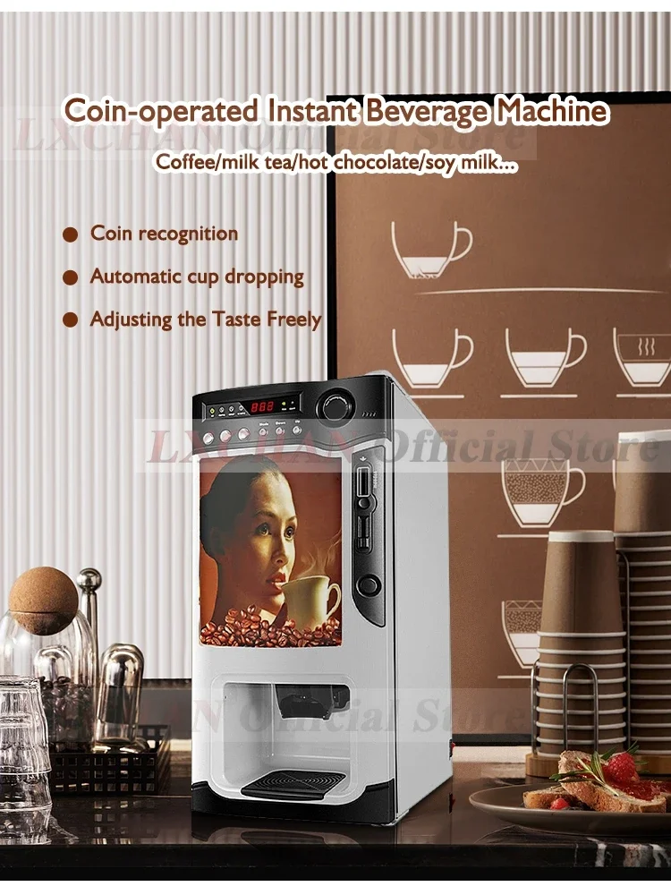 

HomeWise CIM03B Automatic Beverage Vending Machine with Coin Function Coffee Machine 3 Flavors Coffee/Milk Tea/Chocolate