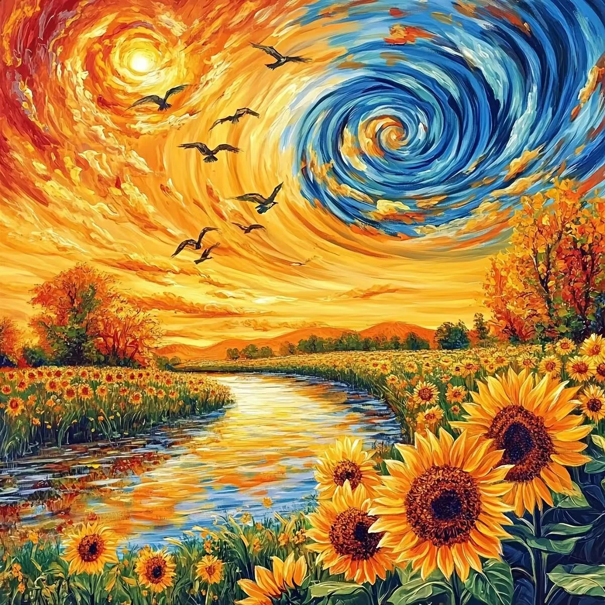 Oil Painting By Numbers Sunflower Fantasy Scenery Unframed Canvas Painting Magical Sunflower Meadow Aesthetic Wall Art Gift