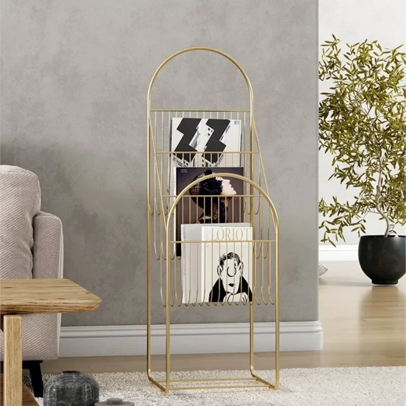 Small Multi-layer Illustrated Book Storage Light Luxury Style Magazine Rack Floor Display Rack Iron Books And Newspapers Rack