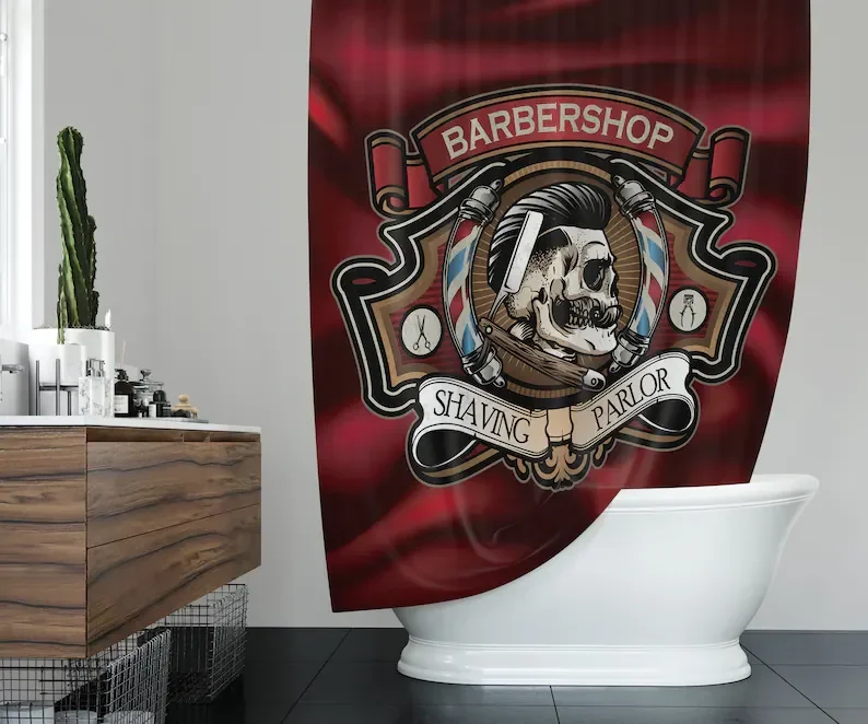 The Dapper Skull Barber Shower Curtain Custom Shop Bathroom Decor