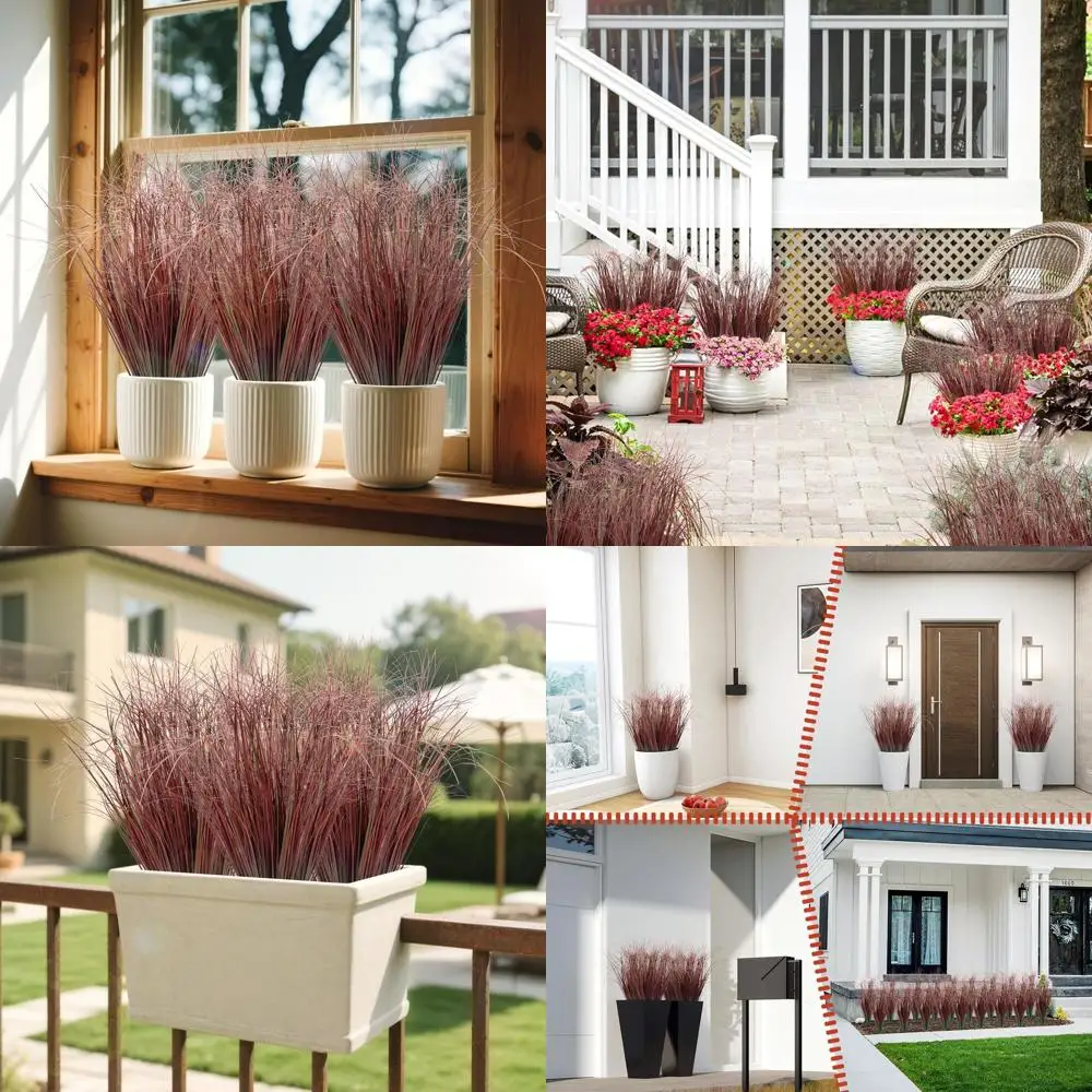 

100 искусственных растений из искусственной травы, декоративная пшеничная трава, высокие травяные кусты для улицы и дома, красные стебли для домашнего декора