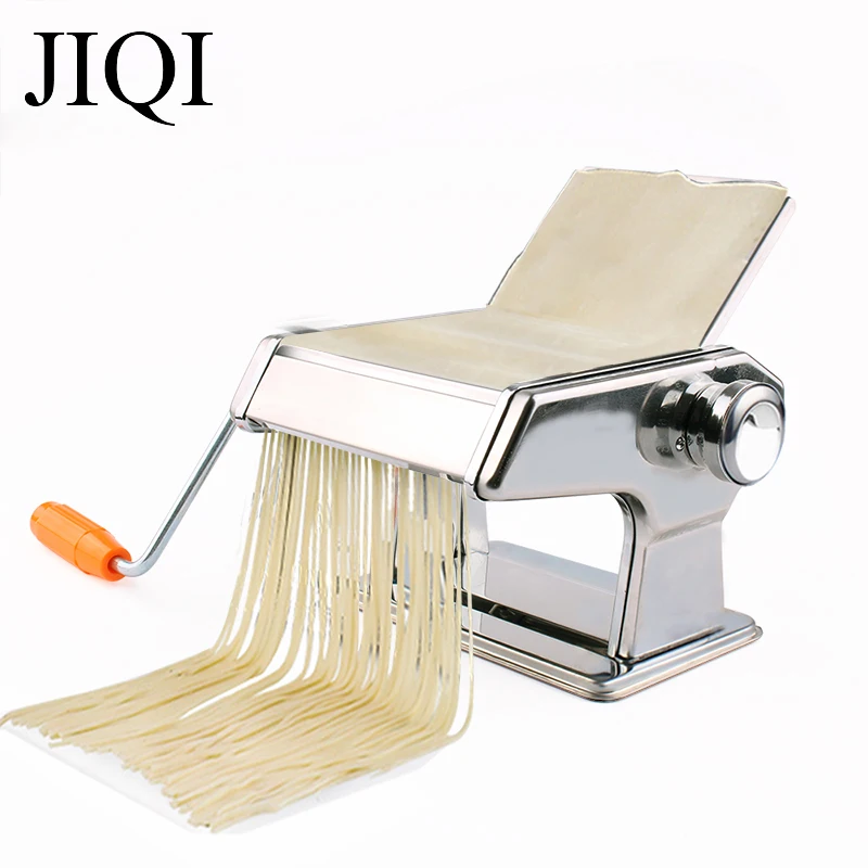 JIQI Stainless Steel Manual Pasta Maker Handmade Spaghetti Press Machine Roller Noodles Hanger Hand Operated Crank Dough Cutter