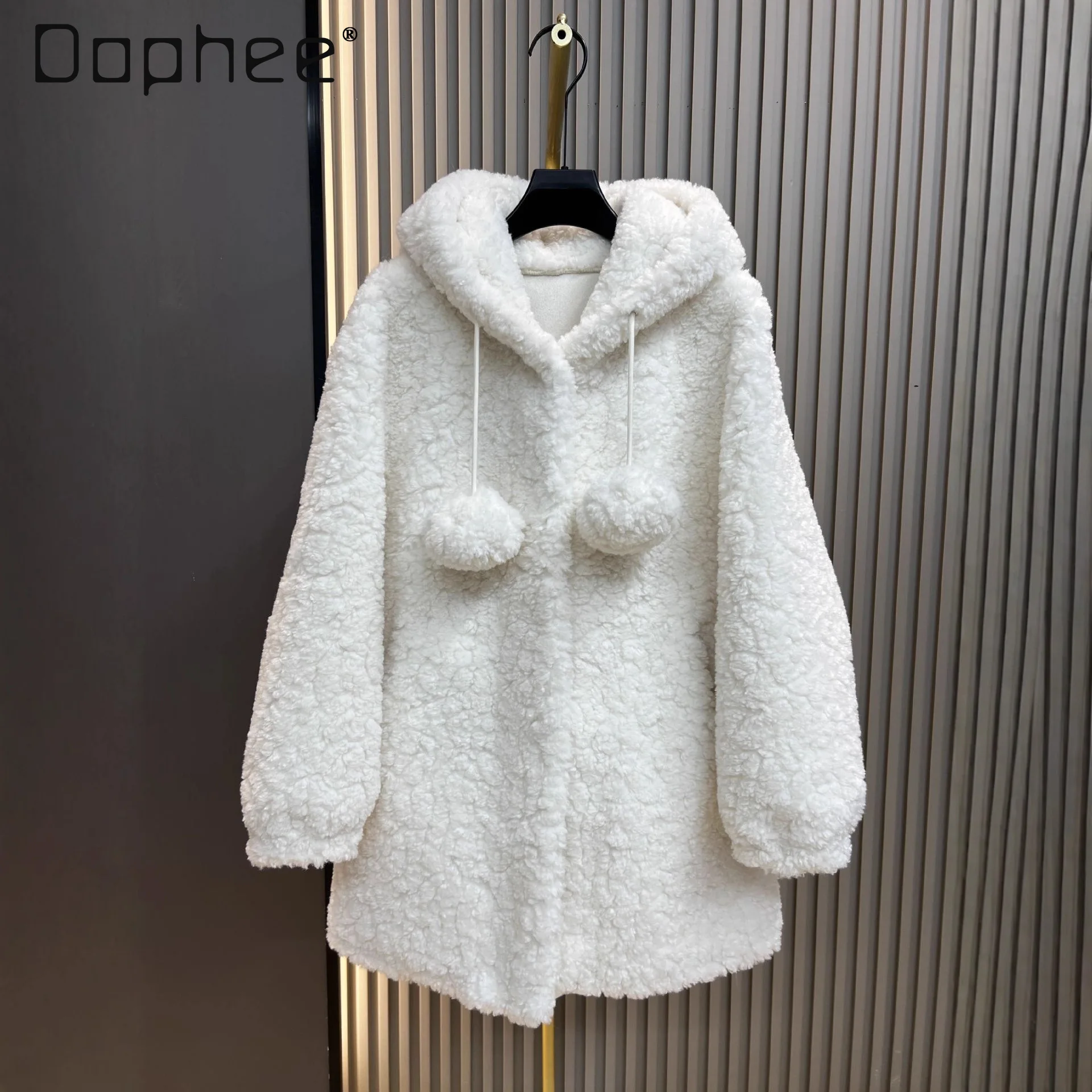 

Imitation Lamb Wool Curly Cute Wizard Hat Elegant Age-Reducing Thickened Warm Sheepskin Women's Winter Coat Faux Fur Coat