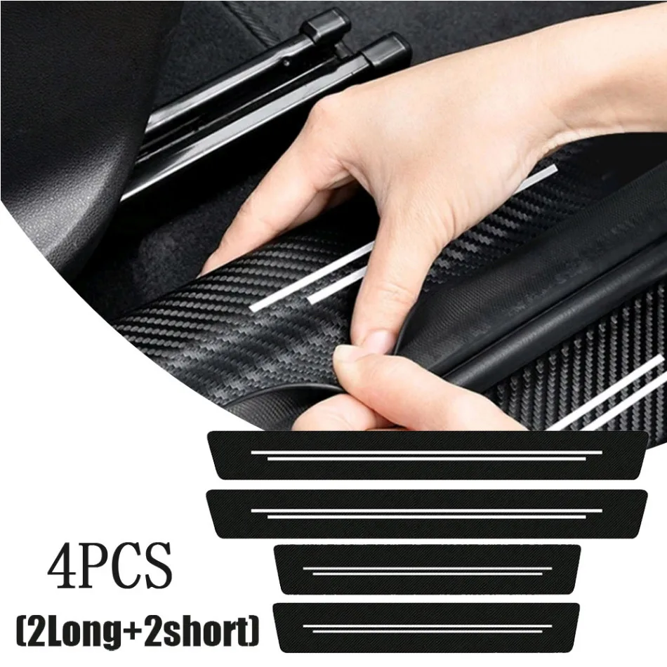 

4pcs Universal Car Door Anti Scratch Protector Sticker Carbon Fiber Car Door Sill Protection Strip Decorative Auto Accessories