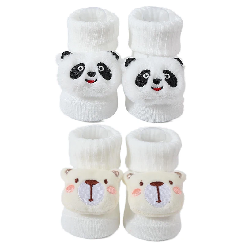 2 Pairs Newborn Cotton Socks Girls Boys Genderless Cute Cartoon Animal Pattern Baby Warm Knitted Casual Socks for 0-6 Months