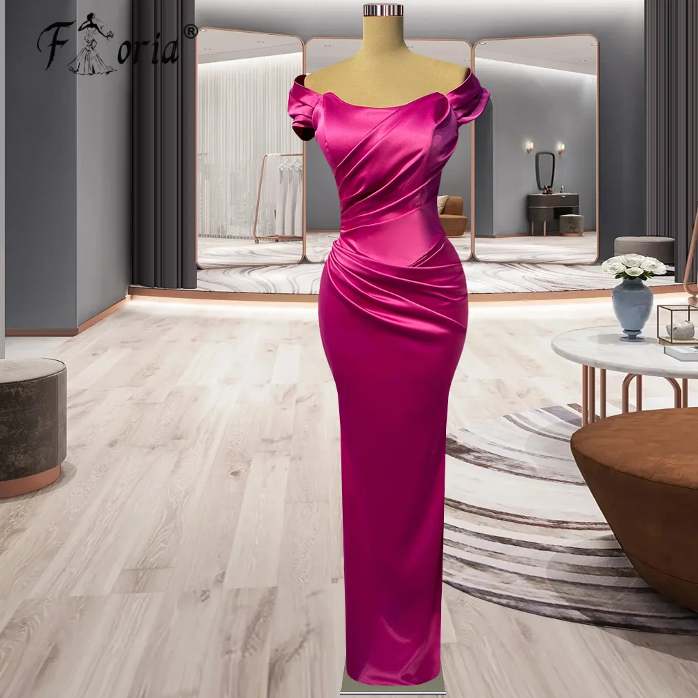 Hot Pink Mermaid Party Dress Satin Sleevelesss Floor Lengte Avond Formele Jurken 2023 Eenvoudige Goedkope Aangepaste Ruches Prom Gown