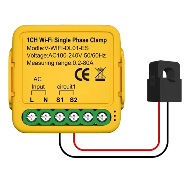 B68C Tuya Wifi Smart Power Meter With Current Transformer Sensor Clamp 80A Energy Meter For Electrical Lighting KWH Monitor