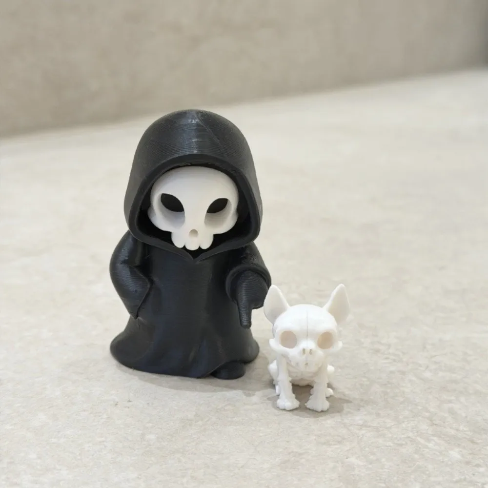 Spooky Car Decor PLA Skeleton Figurine Cute Black Grim Reaper Chibi Detailed Halloween Miniature Bookshelf