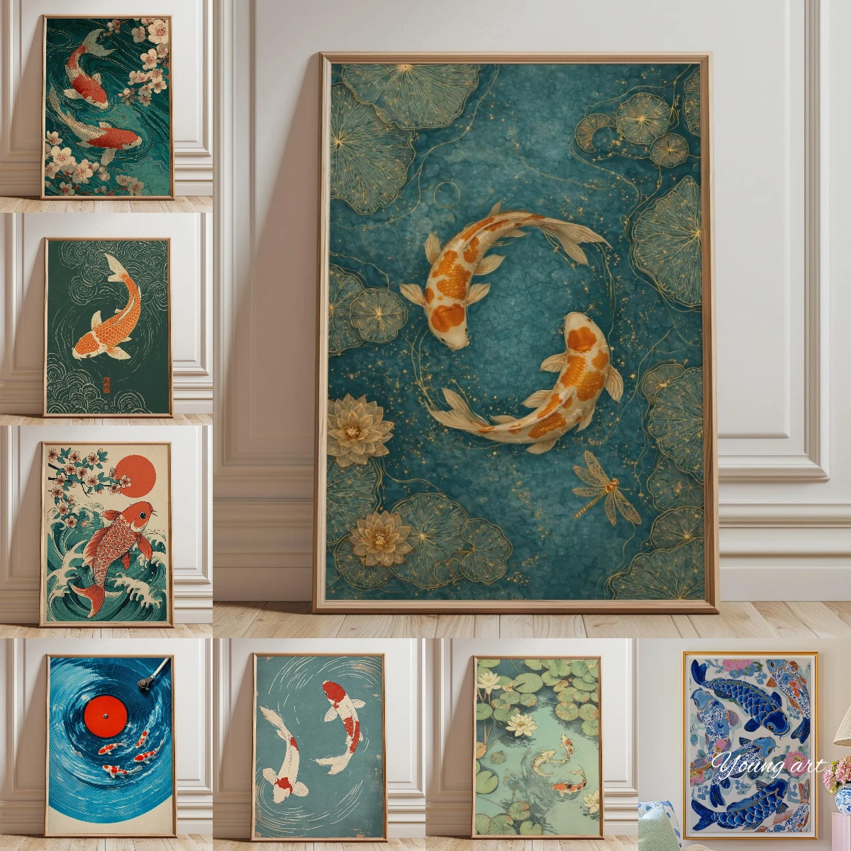 Home Decor Japandi Style - Japanese Koi Fish Canvas Prints Poster