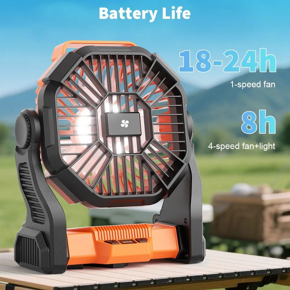

Portable LED Fan Camping Lights Rechargeable Outdoor USB Tent Lamp With Hook