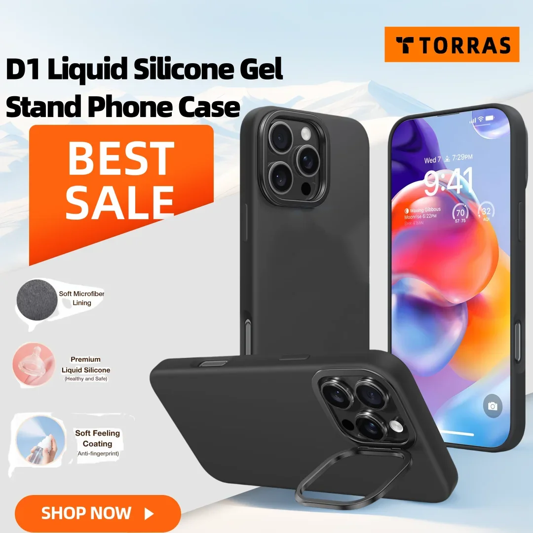 

TORRAS D1 Liquid Silicone Gel Stand Case for iPhone 16 15 Pro Max Compatible Magsafe Case Frosted Silicone Case Full Cover