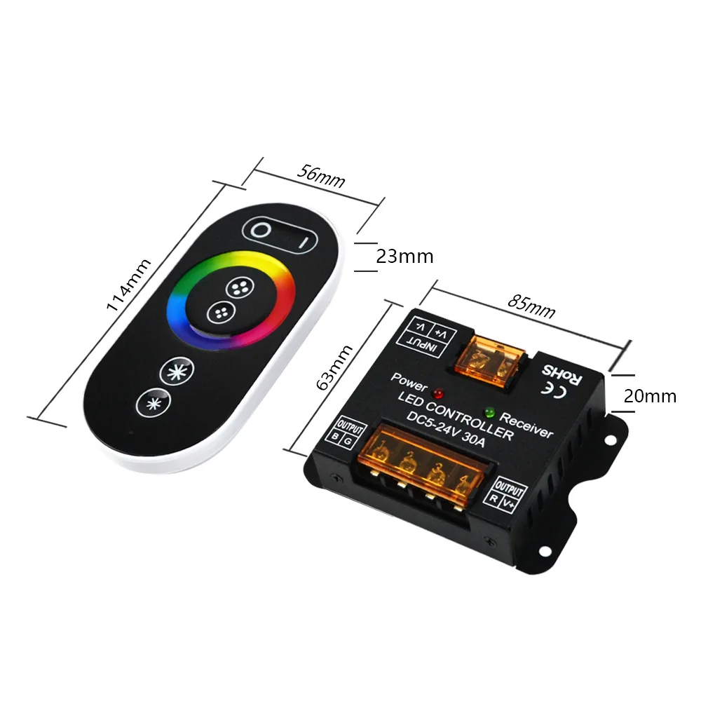 Small Iron Shell Controller Touch Remote Control Indicator Dc5-24V 30A 6Key Single Light Cct Rgb Smd Cob Strip Dimmer Controller