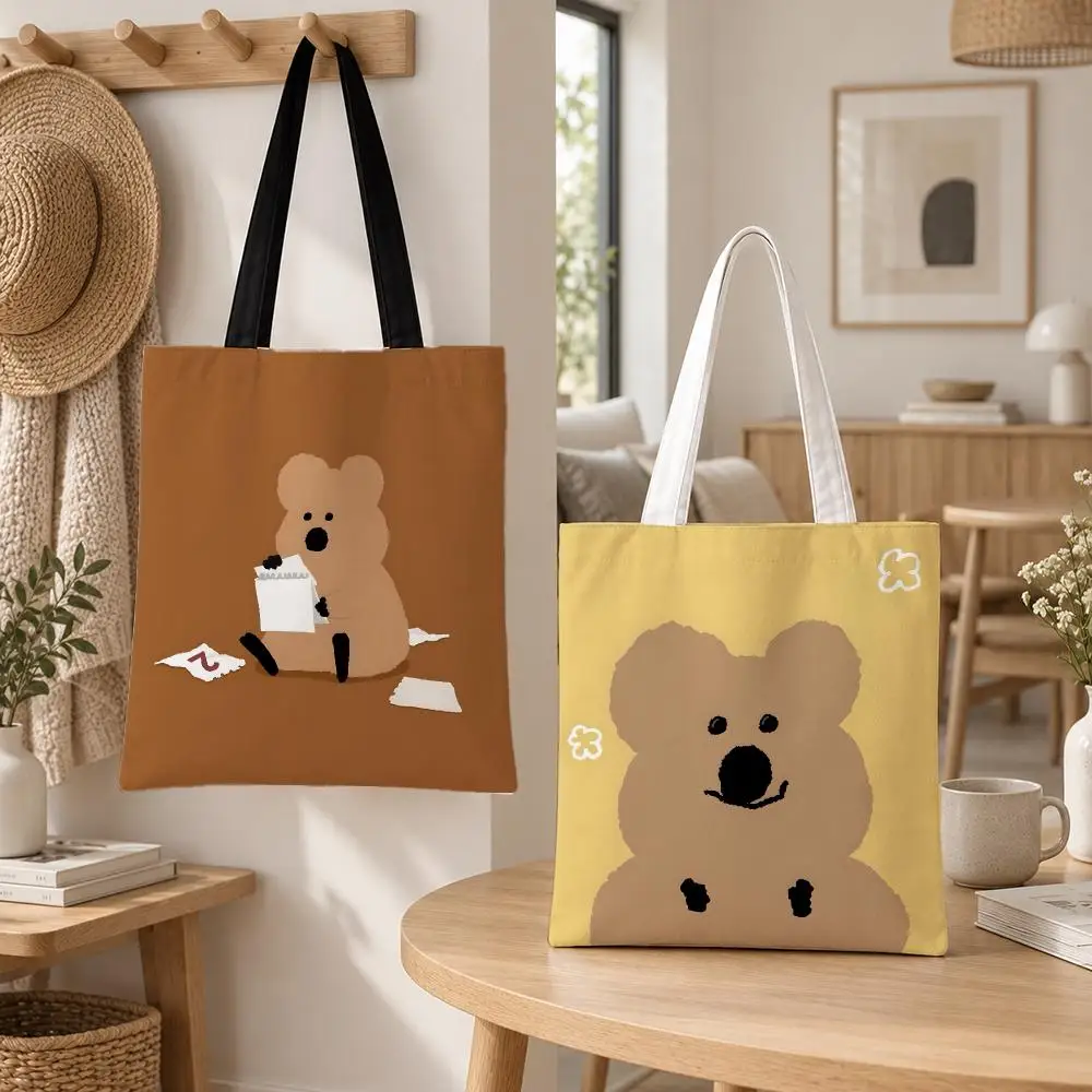Character Dinotaeng Quokka Storage Bags Storage Bags Canvas for Women Reusable Shoulder Shopping Bag for School Gifts