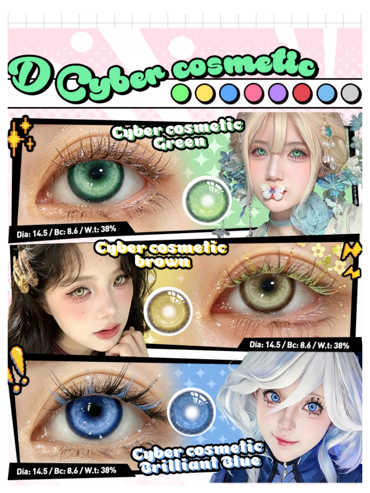 VISUASHOW Magic Pop Pink Anime Cosplay Farbige Kontaktlinsen 6 Monate Einweg Großaugen-Softlinsen Natürliche Kosmetik für Cosplayer