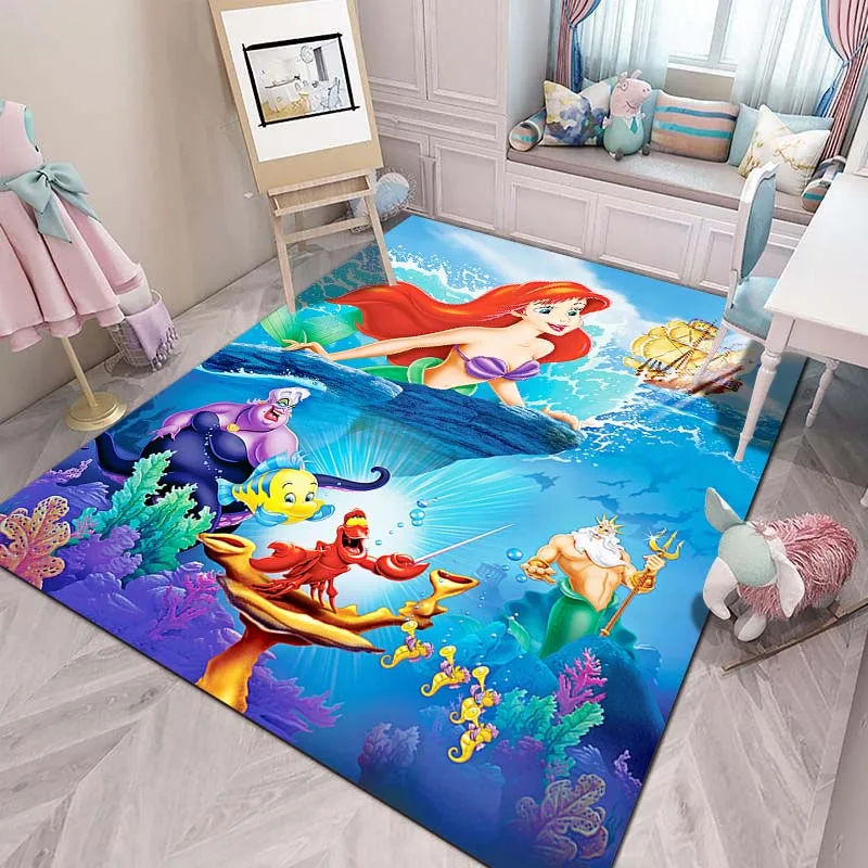 Disney The Little Mermaid Print Cartoon Carpet Rug for Home Living Room Bedroom GrilRoom Decor Non-slip Floor Mat Child Area Rug