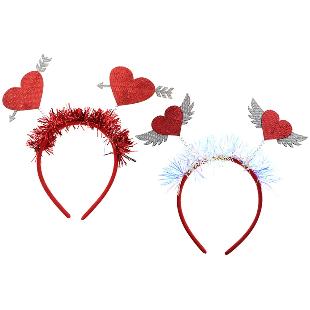 

2 Pcs Wings Love Headband Heart Hair Hoop Wedding Party Accessory Costumes Delicate Valentine's Day Felt Cloth Miss Ribbons