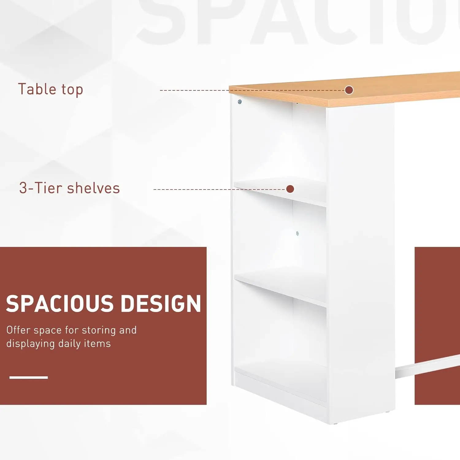 Modern Bar Table Counter Height Dining Table with 3 Storage Shelves for Kitchen, Dining Room, Living Room, White