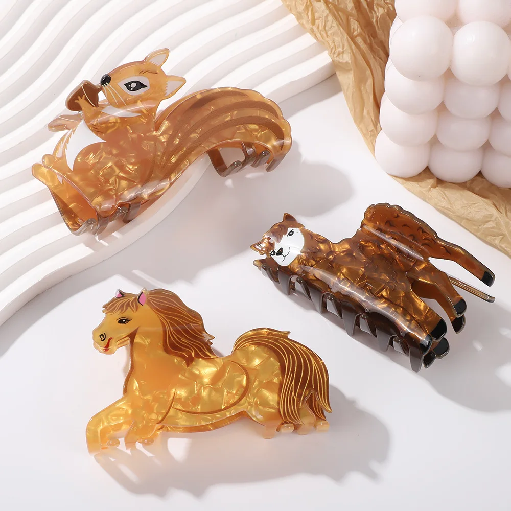 

Cartoon Acrylic Animals Squirrel Hair Clips Children Show Alpaca Hair Claws Back Head Coiffure Shark Girl Hair Accessoires