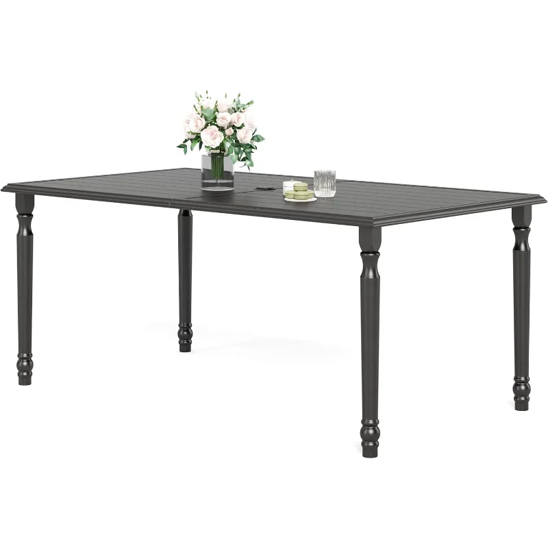 ميزات فريدة من نوعها طاولة لـ 6-8 أشخاص لحديقة الحديقة بيسترو طاولة مستطيلة سوداء قابلة للتوسيع طاولات طعام للفناء معدنية خارجية جديدة #1