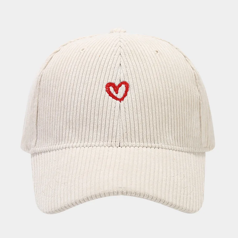 Neue Little Love bestickte Cord-Baseballmütze für Frühling und Herbst, koreanische Mode für Damen, einfacher Sonnenhut, Outdoor-Casual-Kappen – Detail 5