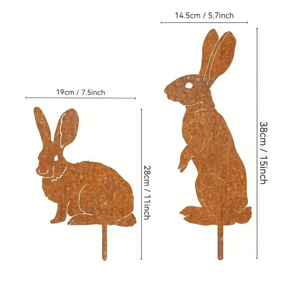 Delightful Rustic Metal Rabbit Garden Stakes – Pleasing Outdoor Decor with Rusty Bunny. Cheerful Outdoor Yard Art for Farmhouse