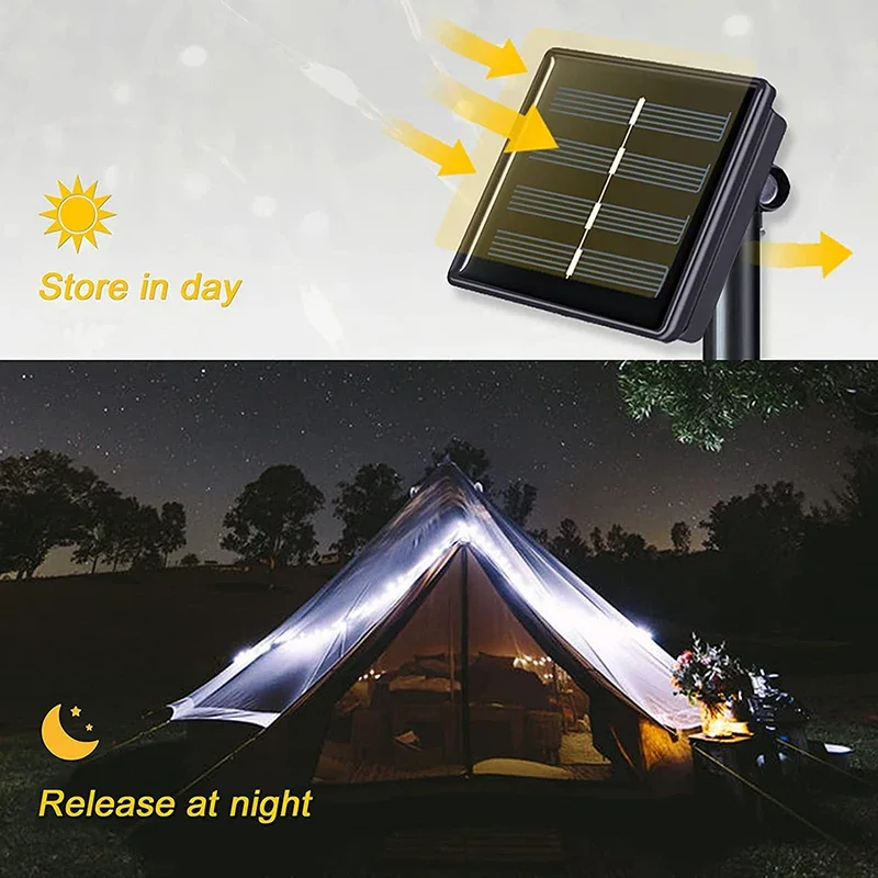 Guirnalda de luces Led solares para exteriores, guirnalda de luces de Navidad, impermeable, 22m, 12m, 7m