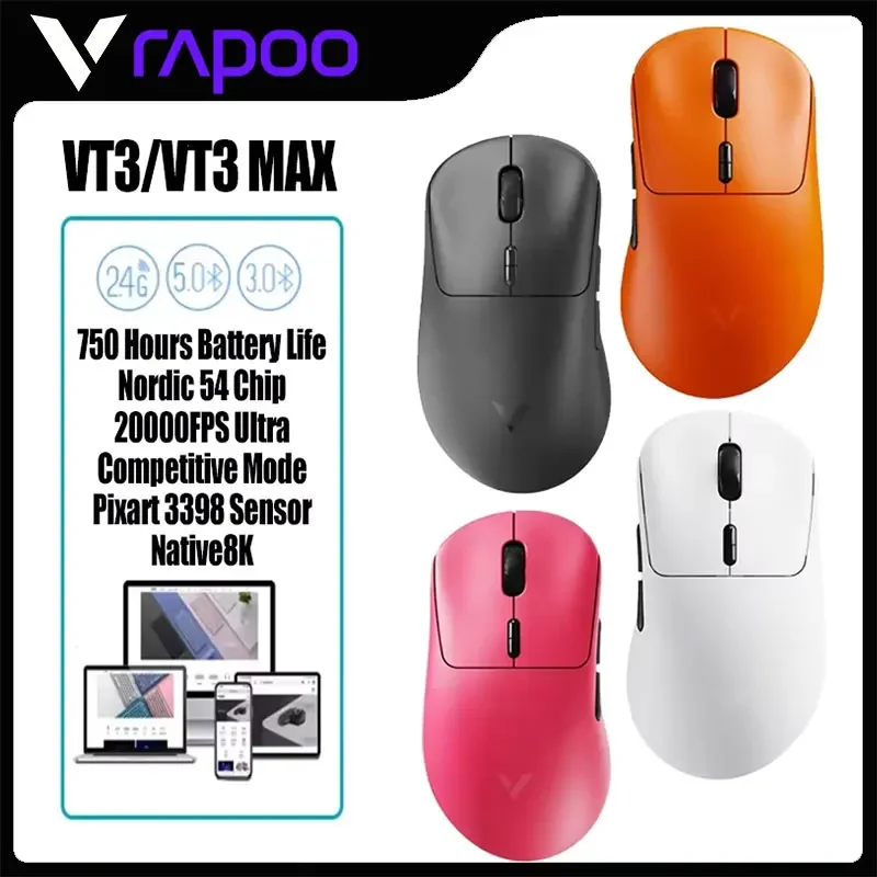 

Rapoo VT3 MAX P5 Plus Wireless Gaming Mouse True 8K Wireless Polling Rate 53g Lightweight Up to 750Hr Battery Life Macro Enabled