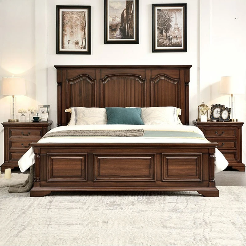 

Compact Versatile Customizable American Vintage Full Wood Walnut Double Bed