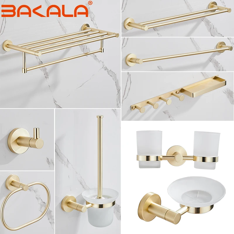 BAKALA High Quality Bathroom Hardware Set Towel Rack Paper Holder Chrome Plated Toilet Brush Towel Ring Bathroom Accessories