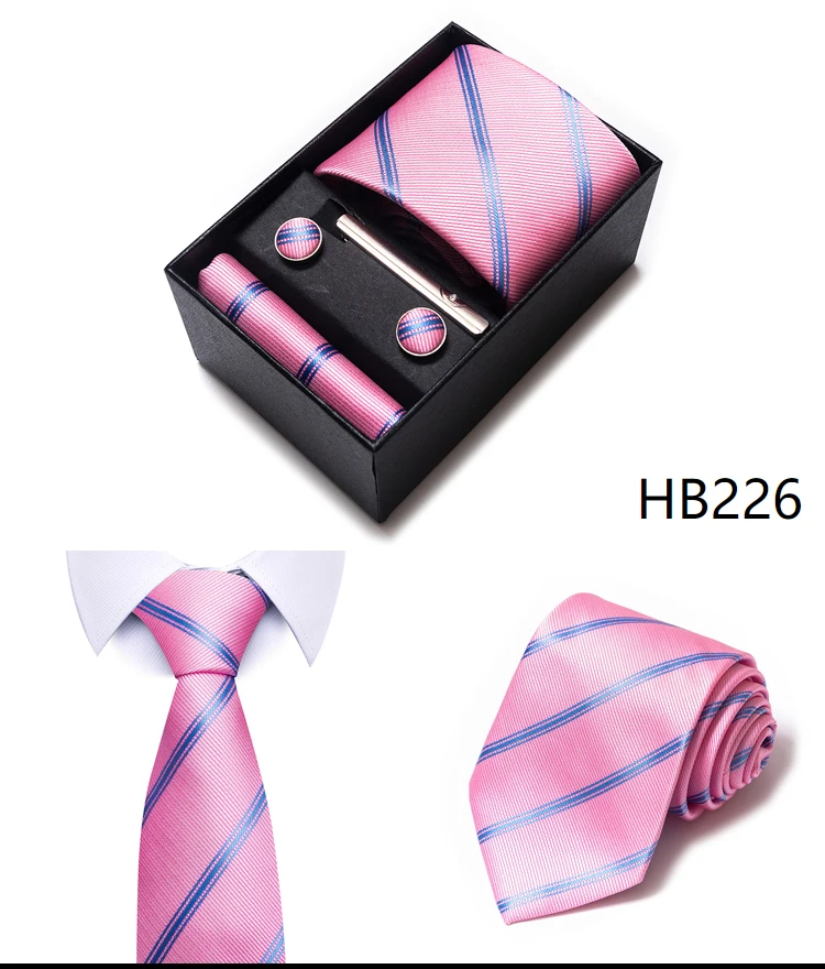 Heißer Verkauf 8 cm breite Krawatten-Sets blau solide Herren Krawatte Taschentuch Manschettenknöpfe Clip Box Hochzeitsgeschenk Seide handgefertigt – Detail 27