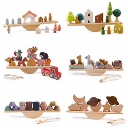 Wooden Baby Animal Balance Board Threading Toys Wooden Seesaw Stacking Toys Blocks Board Games Montessori Educational Baby Gifts