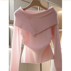 Korean Fashion Knitting Ladies 2024 New Slim Warm Top Tee Autumn Winter Simplicity Irregular Solid Color Pullovers Women Clothes