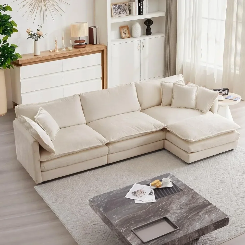 

Shape Couches for Living Room, Cloud Couch Sectional Sofa, with Ottoman, Bedroom, Apartment, Home Office, 5 Pillows