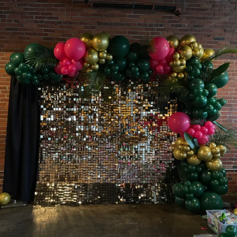 

12/16/18pcs Bright Shimmer Bling Square Sequins Curtain Wall Glitter Backdrop for Wedding Valentine's Day Home Party Decoration