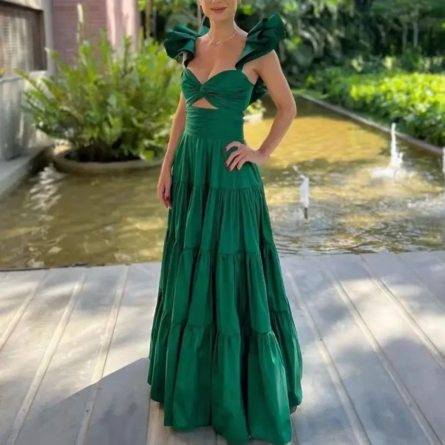 

Elegant Evening Dresses V Neck Long A Line Emerald Green Sexy Formal Bridesmaid Party Dress Robes de soirée for Prom Gowns Women