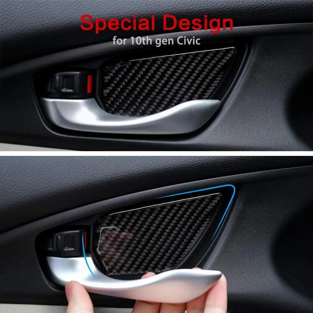 Classic-Car Carbon Fiber Door Wrist Trim Inner Door Handle Decoration Cover For Honda Civic 10Th Gen 2020 2019 2018 2017 2016 view 5
