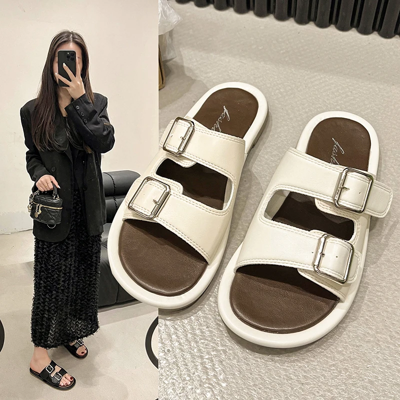 Summer Women\'s Slippers Nubuck Birkenstocks Woman Cork Slipper Casual Beach Double Buckle Sandals Non-slip Slides Shoes