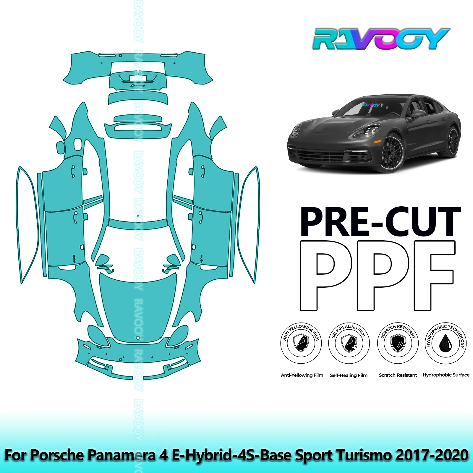 

Для Porsche Panamera 4 E-Hybrid-4S-Base Sport Turismo 2017-2020 полный автомобильный прозрачный бюстгальтер 8,5 мил предварительно вырезанная защитная пленка для краски PPF