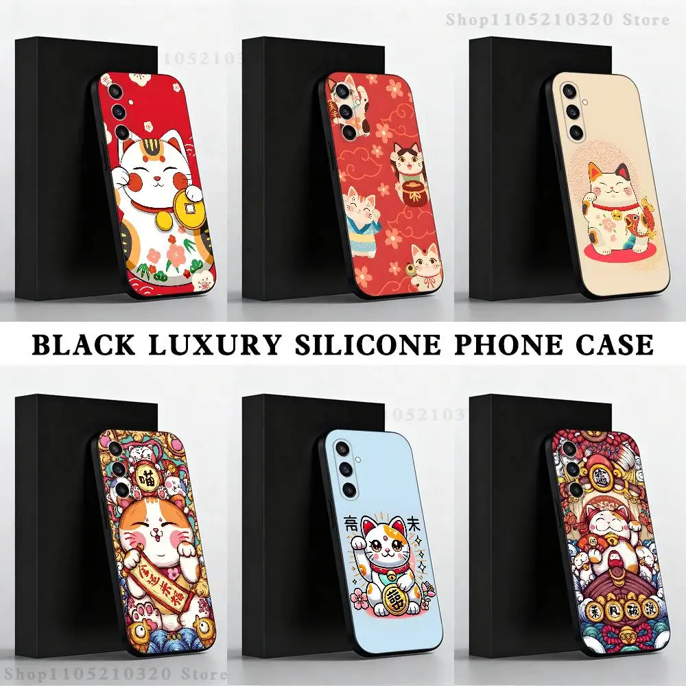 

Japanese lucky cat Phone Case For Samsung S25,S24,S23,S22,S21,S20,S10,Ultra,Plus,Lite,FE,Soft Silicone Black Cover