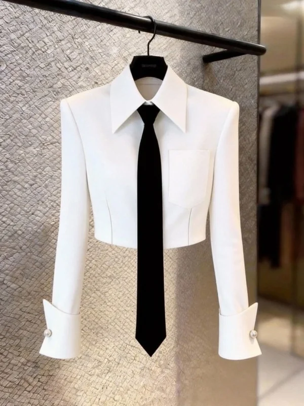 

Ele White ort Tie Ne Slimming irt Age-Defng High-End Feel Spring New Arrival Women's Knitted Long Sve Top