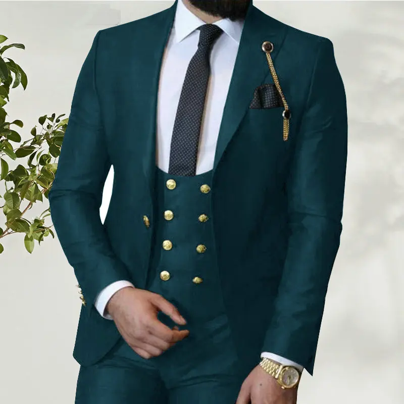 

Tailor Made Oil Green Italian Wedding Tuxedos For Men Slim Fit Groom Wear 3 Pieces Suits Best Man Blazer Set (Jacket Vest+Pants)