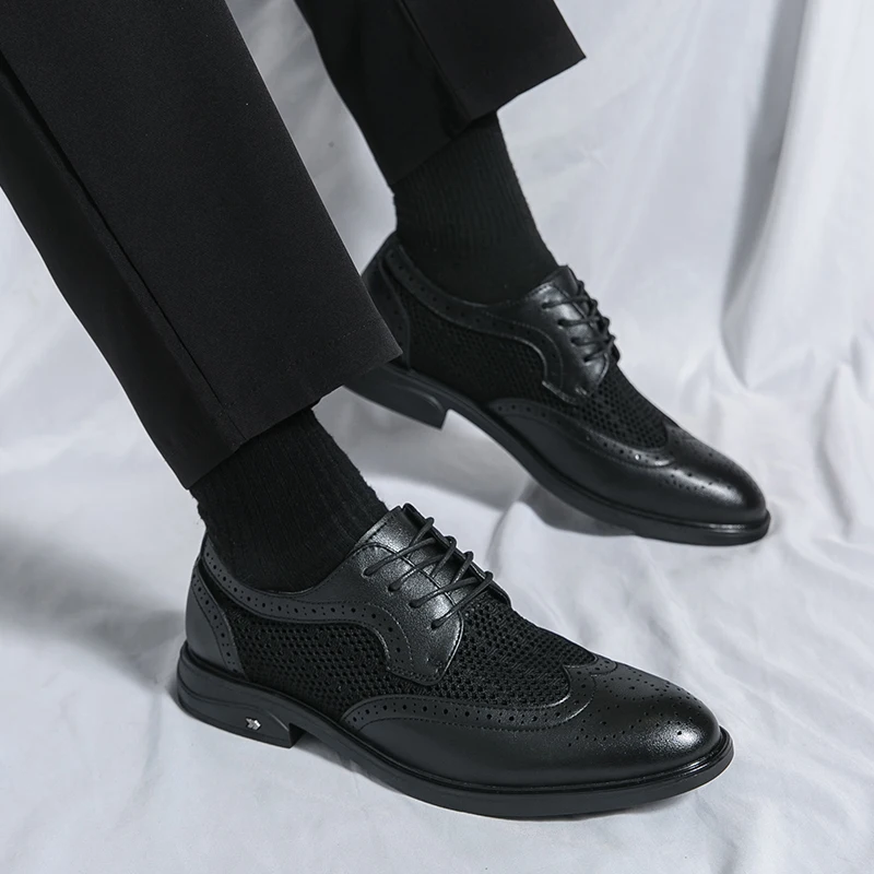 تناسب أحذية الرجال فستان أحذية تنفس موضة الأحذية الرسمية الاجتماعية الأعمال في الهواء الطلق أحذية من الجلد أحذية الزفاف الأصلية الفاخرة #2
