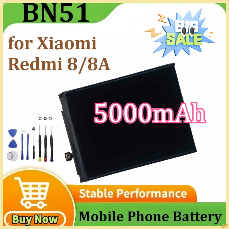 

New BN51 Battery for Xiaomi Redmi 8/8A for Redmi 8A DUAL High Quality Phone Replacement Batteries 5000mAh+Tools