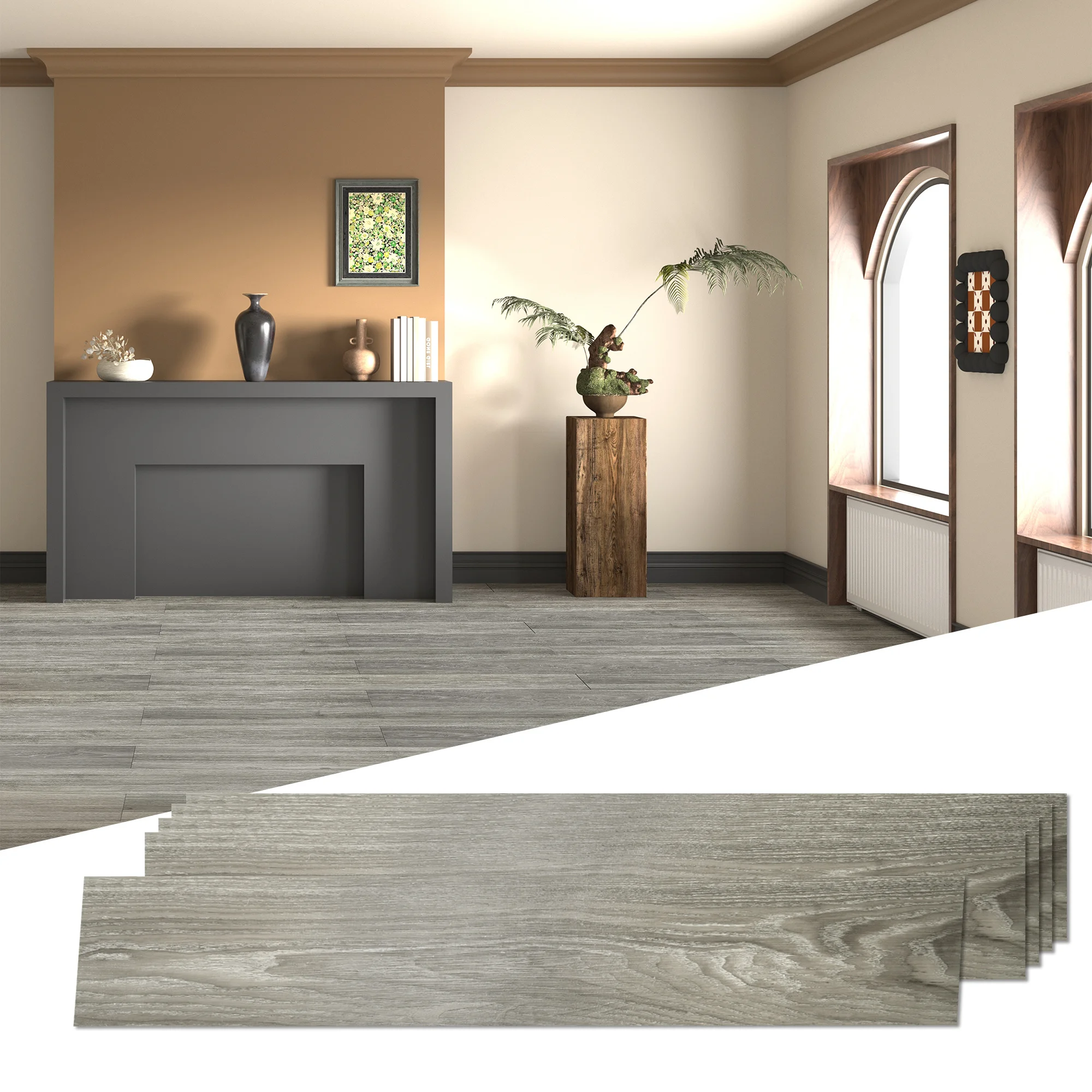 

36-sheet, 54 Sq. Ft. Peel and Stick Vinyl Plank Flooring Light Grey Rigid Surface, Hard Core, Easy DIY Self-Adhesive Floor Tiles