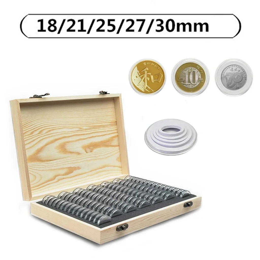 Coin For Holder Collection Commemorative Wooden With Coins Storage Capsule Box Lock 18mm/21mm/25mm/27mm/30mm