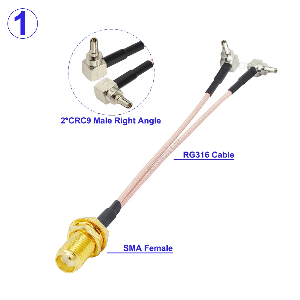 3G/4G Antenna SMA Female to Dual CRC9/TS9 Connector RG316 Y Splitter Combiner RF Coaxial Pigtail Cable for 3G 4G Modem Router