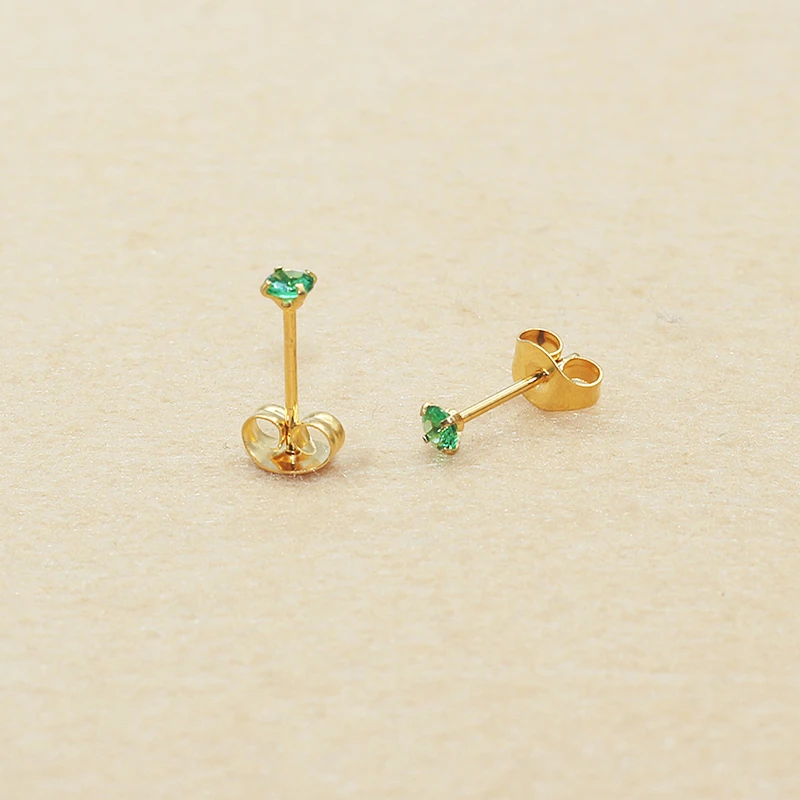 Edelstahl-Ohrringe 2026 Minimalistische 3mm Grüne Zirkon-Ohrstecker Luxus-Schmuck für Damen Nadel 0,8mm – Detail 1